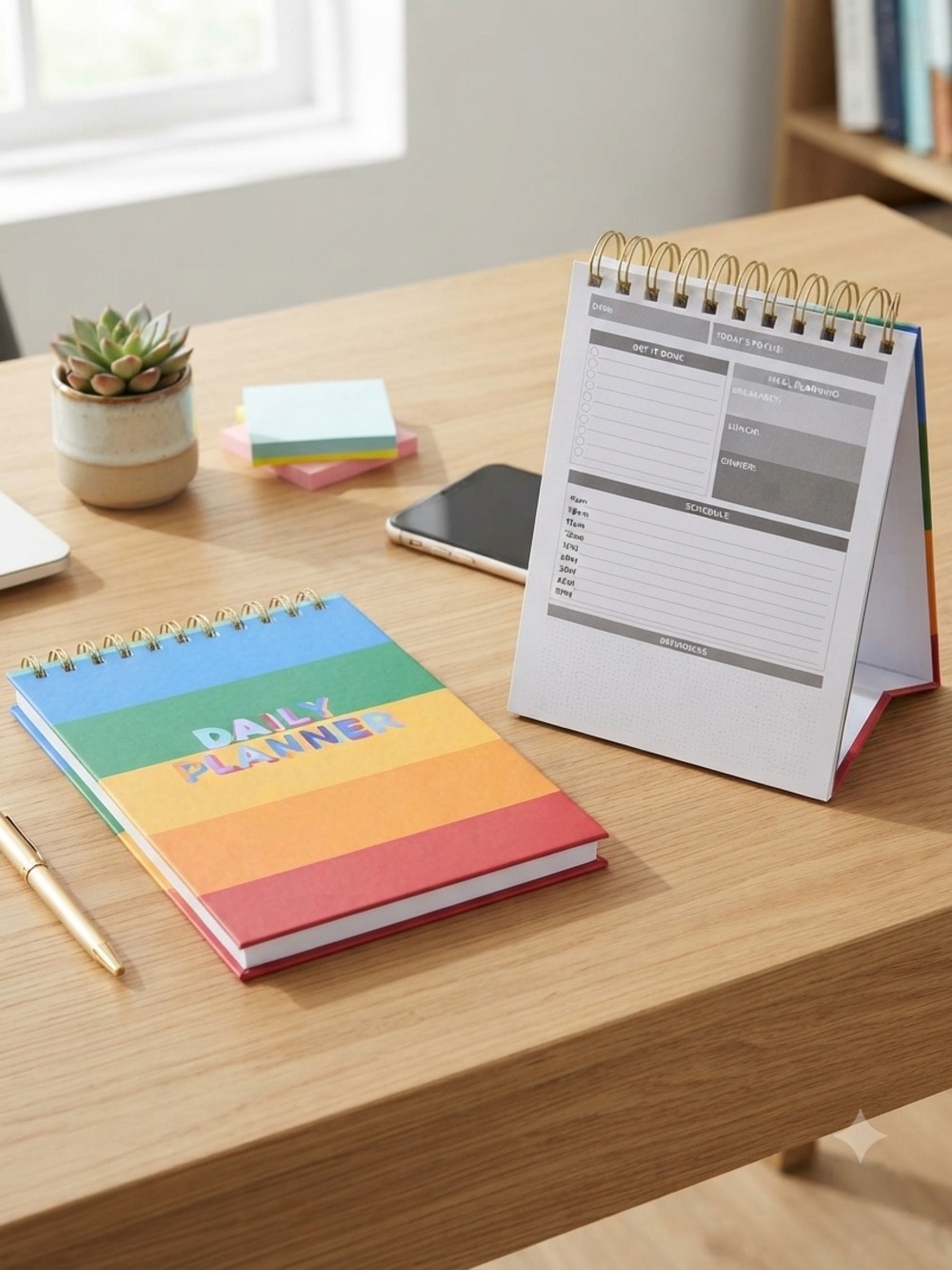 NEW-Daily Planner Spiral Notebook - Multicolor Striped Cover. Open start date